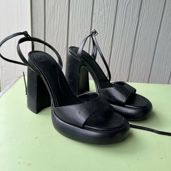 Zara Black Chunky Platform Heels Size 40 | Bubble Sole Ankle Strap Sandals - Picture 2 of 12